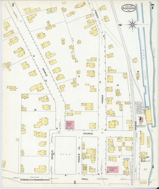 Sanborn Fire Insurance Map from Addison, Steuben County, New York (1909), Sheet #0007 - Historic Sanborn Fire Insurance Map Print, vintage old map wall art, antique decor, genealogy gift, New York New York map