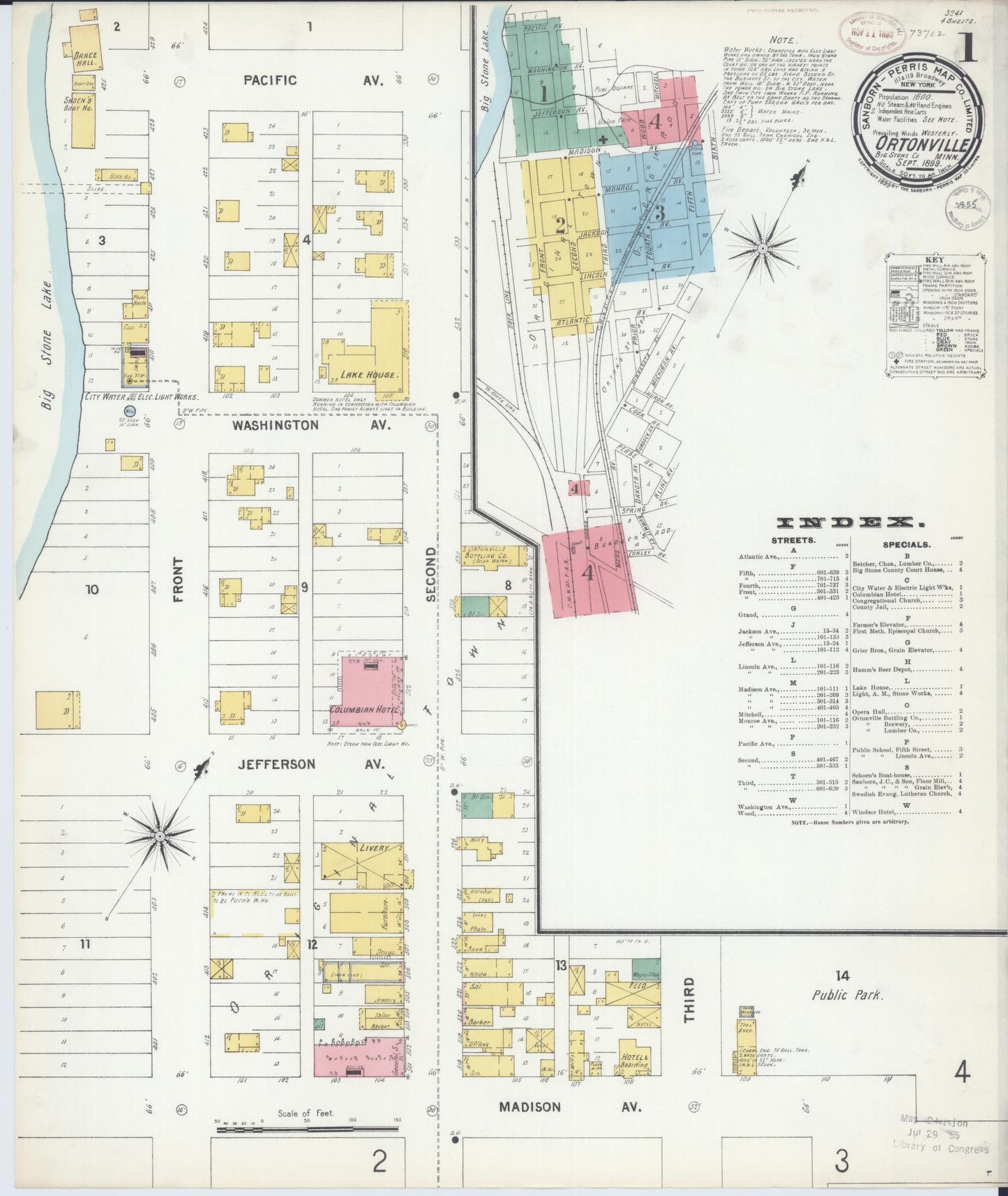 Sanborn Fire Insurance Map from Ortonville, Big Stone County, Minnesota (1899), Sheet #0001 - Historic Sanborn Fire Insurance Map Print, vintage old map wall art, antique decor, genealogy gift, Minnesota Minnesota map