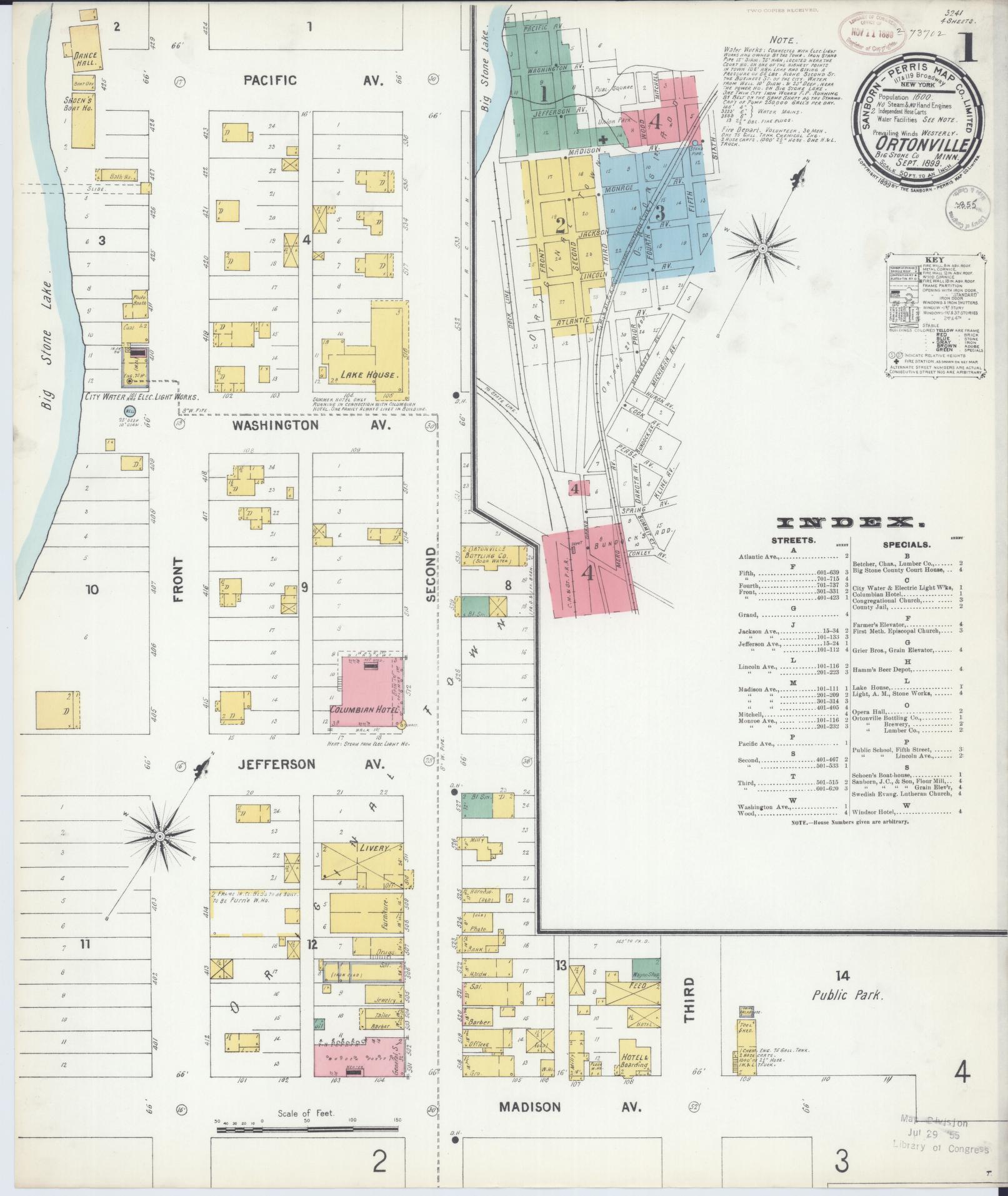 Sanborn Fire Insurance Map from Ortonville, Big Stone County, Minnesota (1899), Sheet #0001 - Historic Sanborn Fire Insurance Map Print, vintage old map wall art, antique decor, genealogy gift, Minnesota Minnesota map