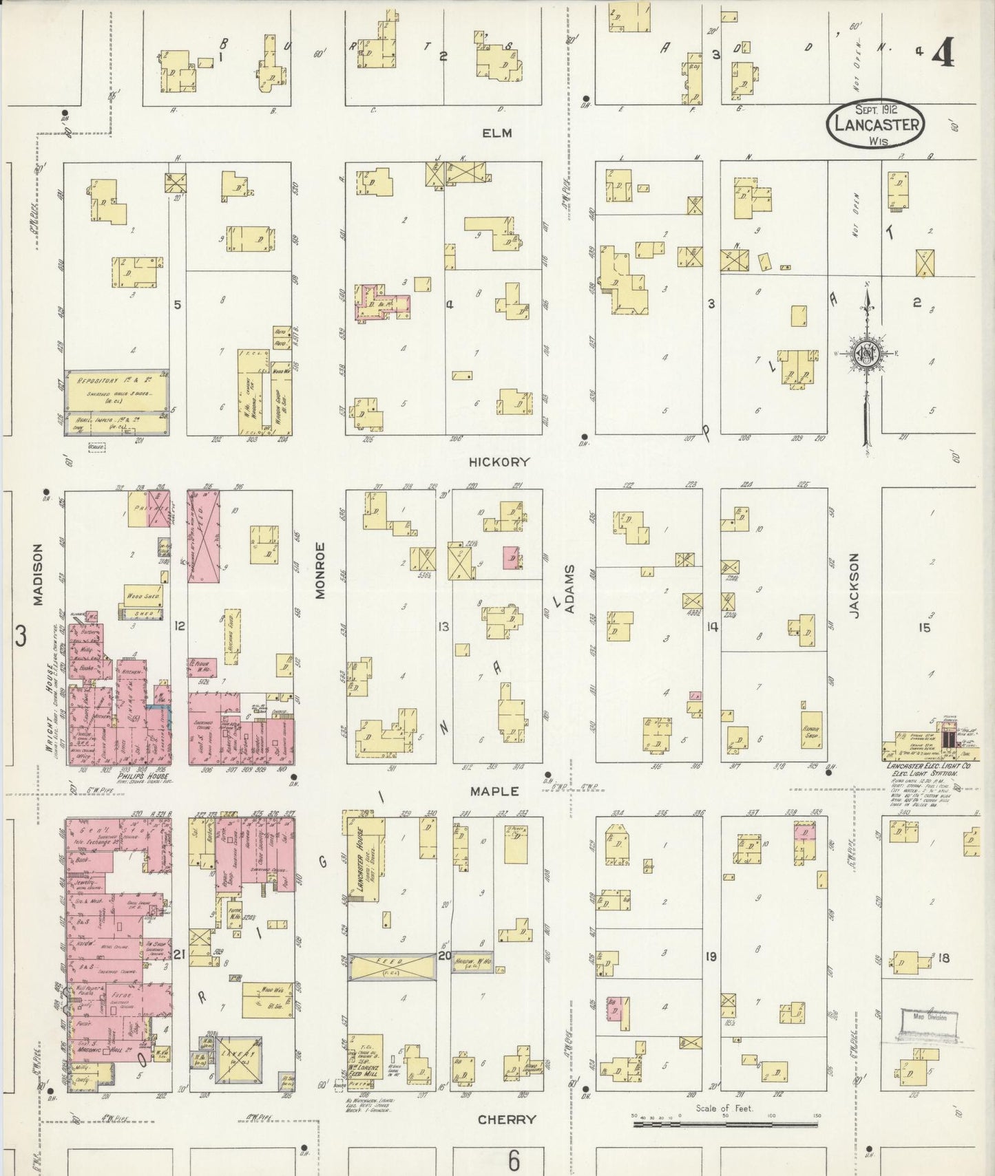 Sanborn Fire Insurance Map from Lancaster, Grant County, Wisconsin (1912), Sheet #0004 - Complete Map Set gallery image, historic Sanborn map, vintage wall art, Wisconsin Wisconsin