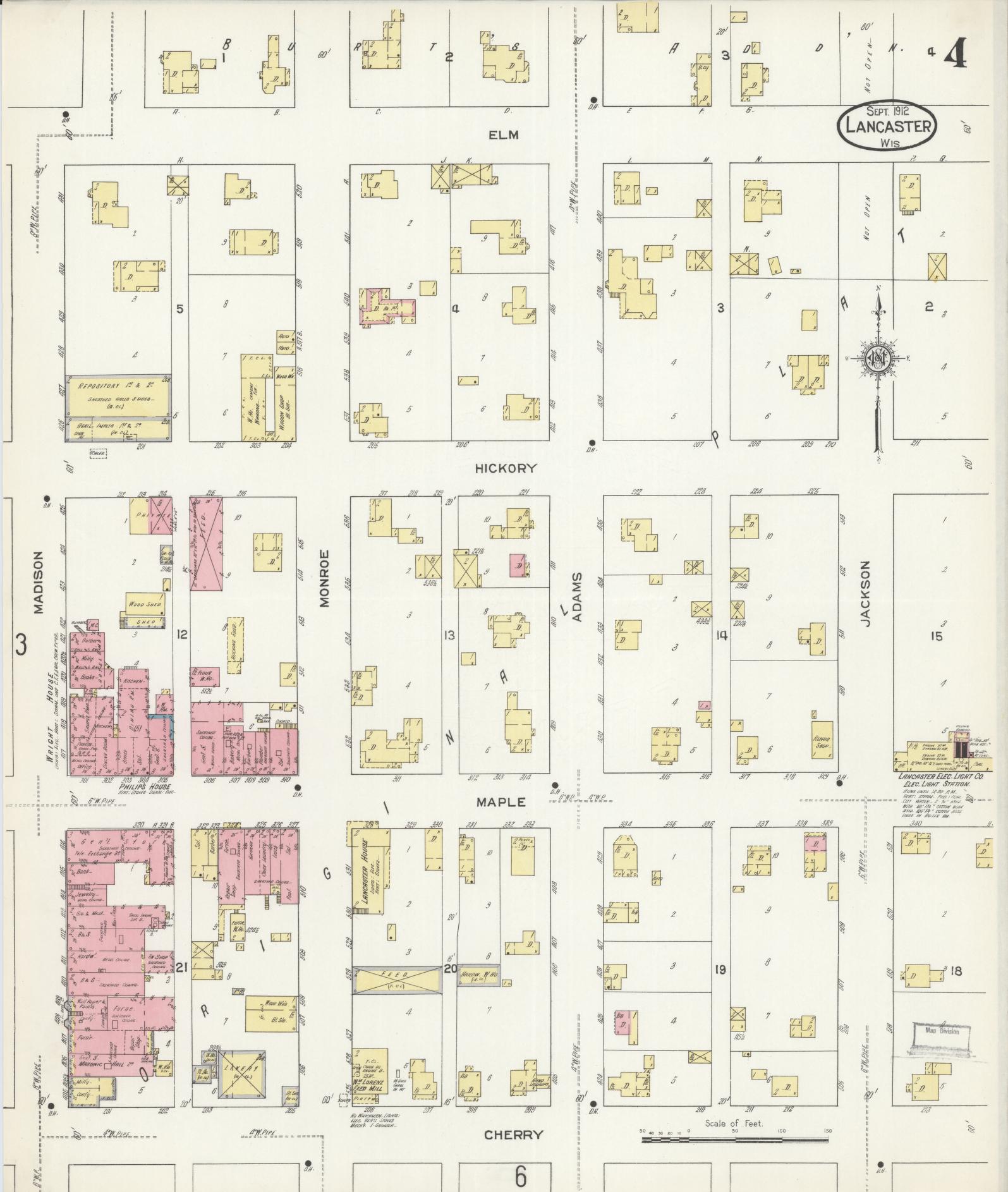 Sanborn Fire Insurance Map from Lancaster, Grant County, Wisconsin (1912), Sheet #0004 - Complete Map Set gallery image, historic Sanborn map, vintage wall art, Wisconsin Wisconsin