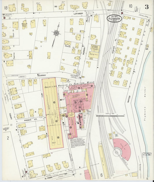 Sanborn Fire Insurance Map from Plymouth, Plymouth County, Massachusetts (1912), Sheet #0003 - Historic Sanborn Fire Insurance Map Print, vintage old map wall art, antique decor, genealogy gift, Massachusetts Massachusetts map