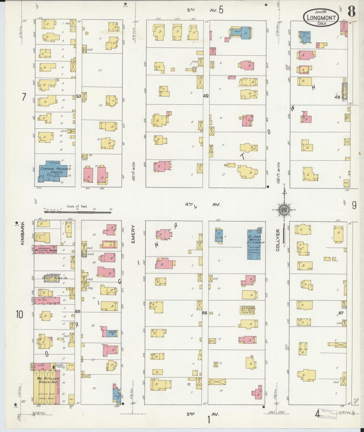 Sanborn Fire Insurance Map from Longmont, Boulder County, Colorado (1911), Sheet #0008 - Complete Map Set gallery image, historic Sanborn map, vintage wall art, Colorado Colorado