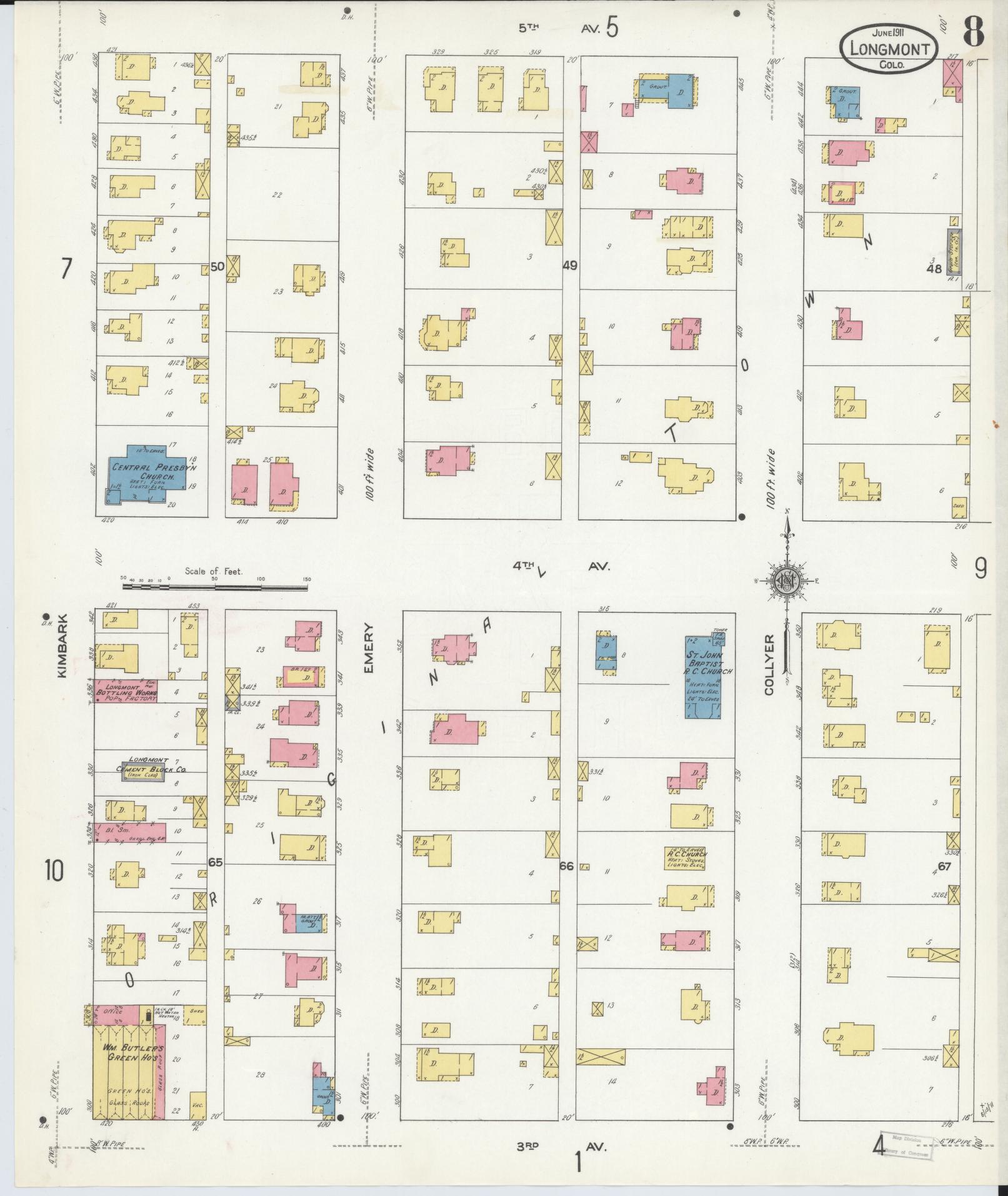 Sanborn Fire Insurance Map from Longmont, Boulder County, Colorado (1911), Sheet #0008 - Complete Map Set gallery image, historic Sanborn map, vintage wall art, Colorado Colorado