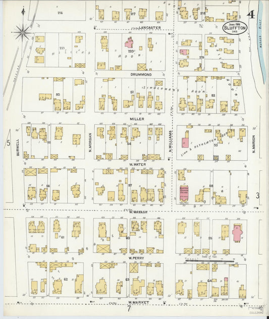 Sanborn Fire Insurance Map from Bluffton, Wells County, Indiana (1906), Sheet #0004 - Historic Sanborn Fire Insurance Map Print, vintage old map wall art, antique decor, genealogy gift, Indiana Indiana map