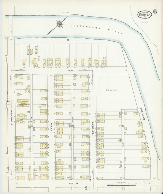 Sanborn Fire Insurance Map from Duryea, Luzerne County, Pennsylvania (1914), Sheet #0006 - Historic Sanborn Fire Insurance Map Print, vintage old map wall art, antique decor, genealogy gift, Pennsylvania Pennsylvania map