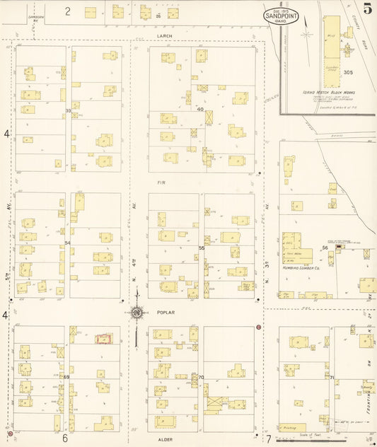 Sanborn Fire Insurance Map from Sandpoint, Bonner County, Idaho (1915), Sheet #0005 - Historic Sanborn Fire Insurance Map Print, vintage old map wall art, antique decor, genealogy gift, Idaho Idaho map