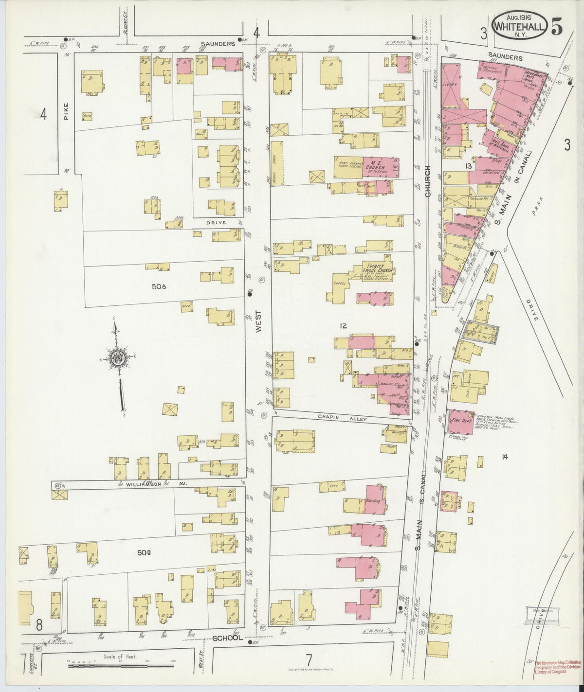 Sanborn Fire Insurance Map from Whitehall, Washington County, New York (1916), Sheet #0005 - Historic Sanborn Fire Insurance Map Print, vintage old map wall art, antique decor, genealogy gift, New York New York map