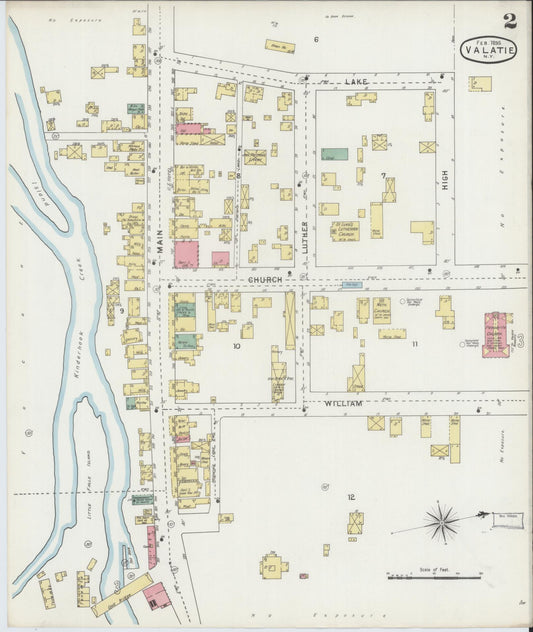 Sanborn Fire Insurance Map from Valatie, Columbia County, New York (1895), Sheet #0002 - Historic Sanborn Fire Insurance Map Print, vintage old map wall art, antique decor, genealogy gift, New York New York map