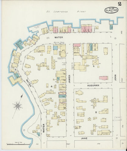 Sanborn Fire Insurance Map from Clayton, Jefferson County, New York (1891), Sheet #0002 - Complete Map Set gallery image, historic Sanborn map, vintage wall art, New York New York