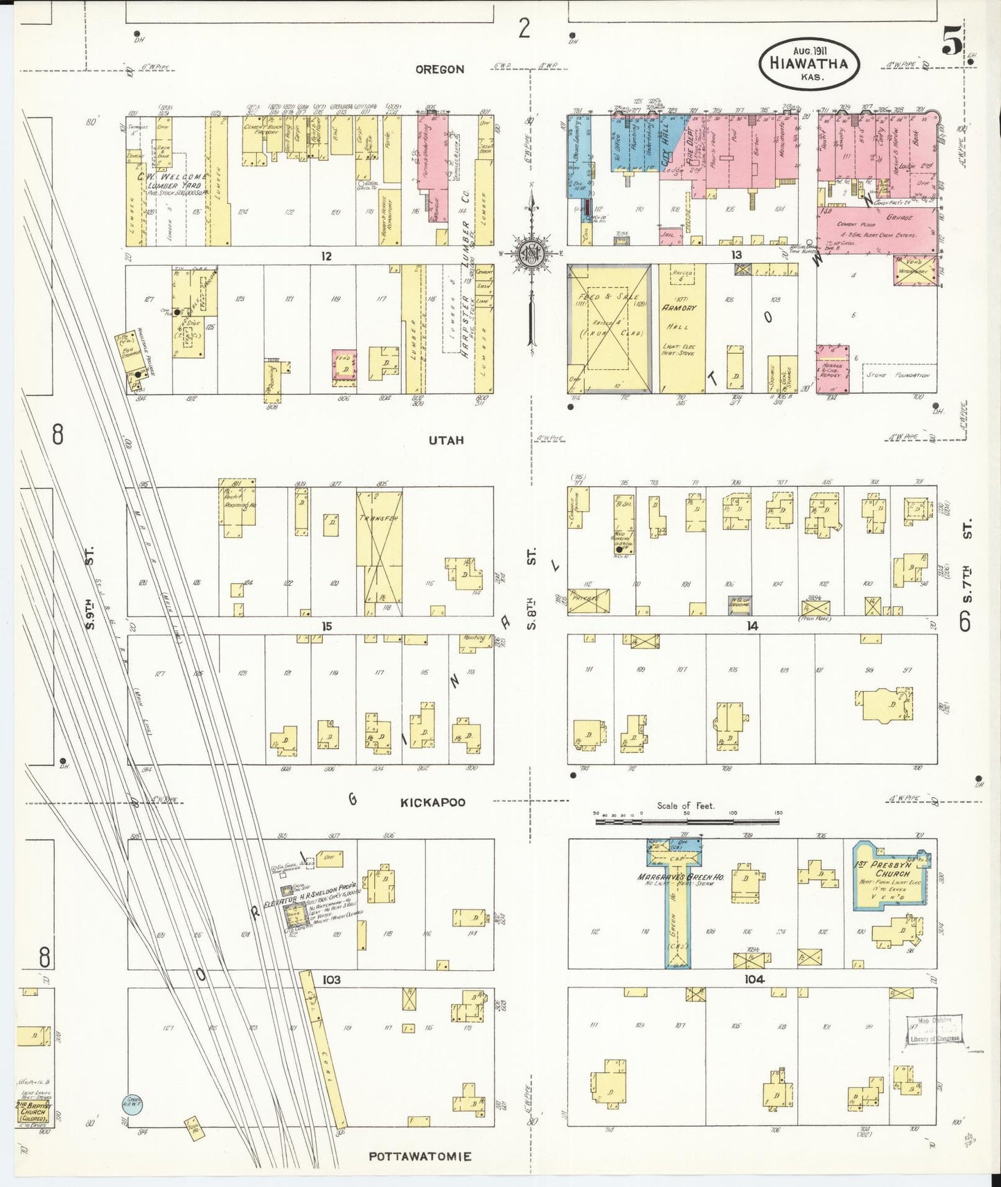 Sanborn Fire Insurance Map from Hiawatha, Brown County, Kansas (1911), Sheet #0005 - Historic Sanborn Fire Insurance Map Print, vintage old map wall art, antique decor, genealogy gift, Kansas Kansas map