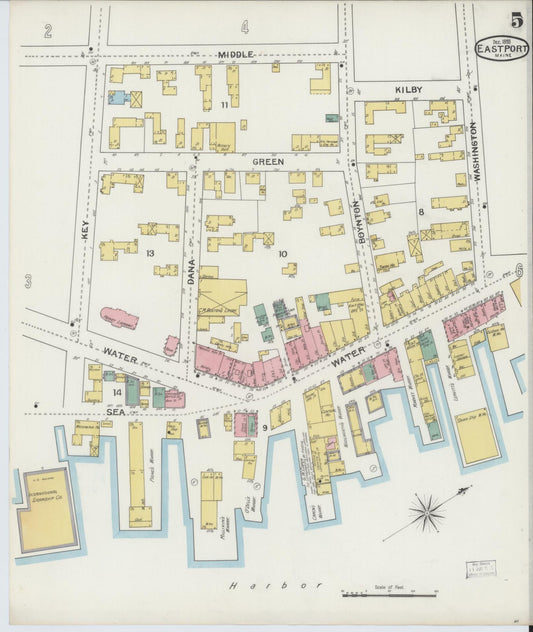 Sanborn Fire Insurance Map from Eastport, Washington County, Maine (1893), Sheet #0005 - Historic Sanborn Fire Insurance Map Print, vintage old map wall art, antique decor, genealogy gift, Maine Maine map