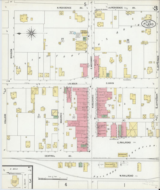 Sanborn Fire Insurance Map from Plano, Collin County, Texas (1901), Sheet #0003 - Historic Sanborn Fire Insurance Map Print, vintage old map wall art, antique decor, genealogy gift, Texas Texas map