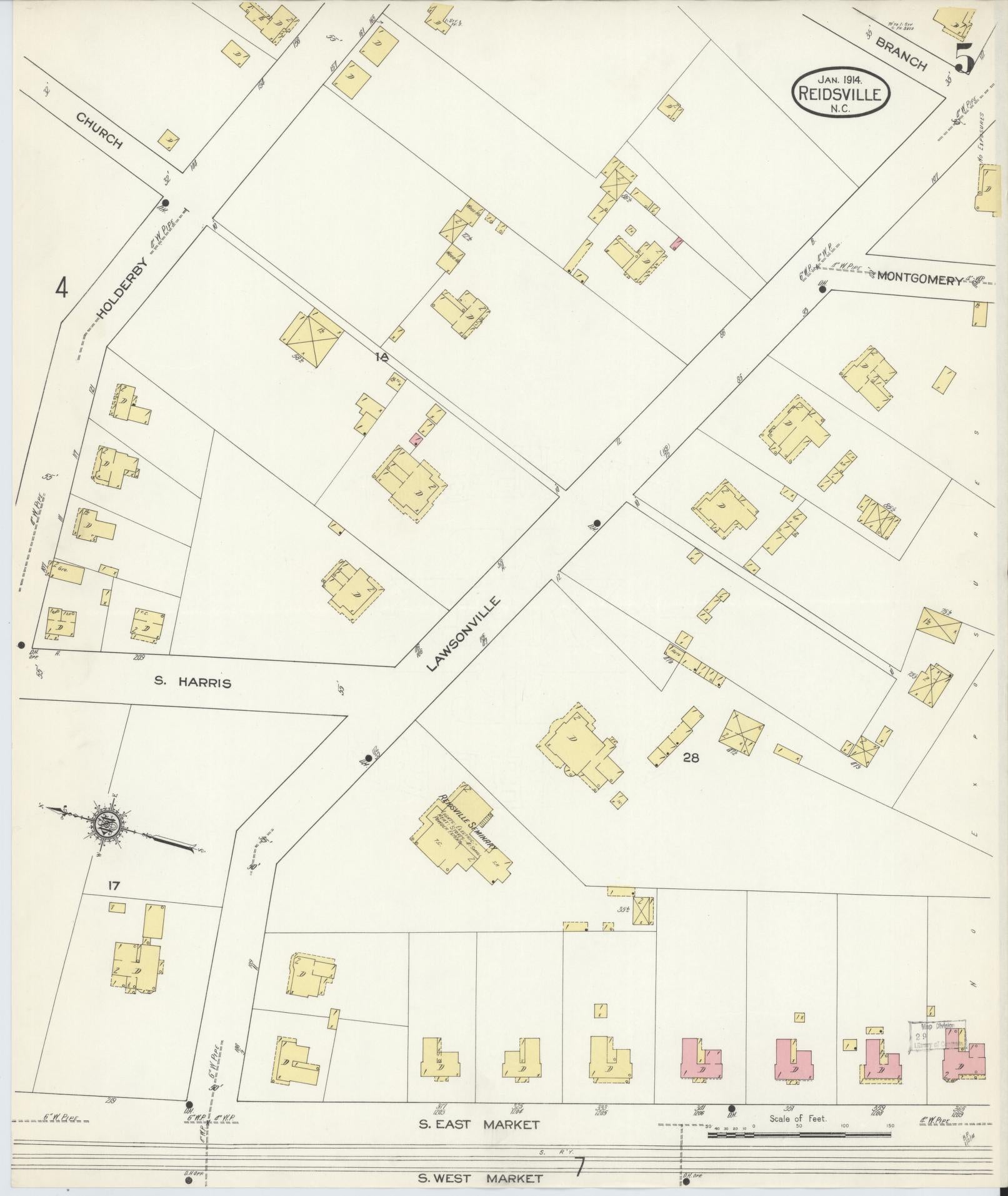 Sanborn Fire Insurance Map from Reidsville, Rockingham County, North Carolina (1914), Sheet #0005 - Historic Sanborn Fire Insurance Map Print, vintage old map wall art, antique decor, genealogy gift, North Carolina North Carolina map