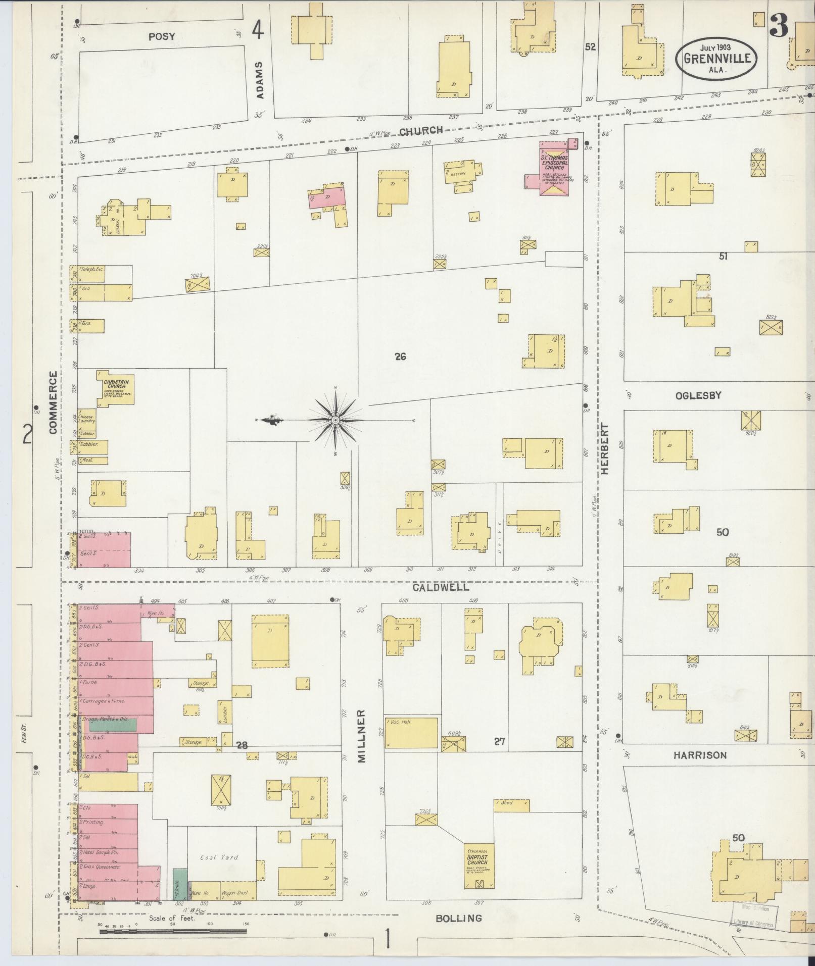 Sanborn Fire Insurance Map from Greenville, Butler County, Alabama (1903), Sheet #0003 - Complete Map Set gallery image, historic Sanborn map, vintage wall art, Alabama Alabama