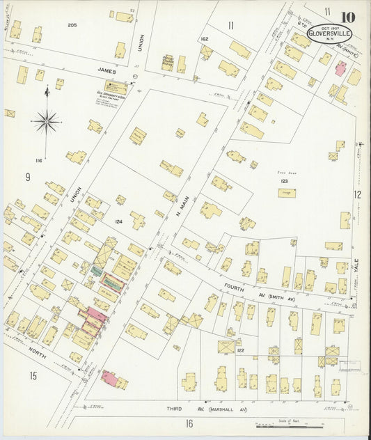 Sanborn Fire Insurance Map from Gloversville, Fulton County, New York (1907), Sheet #0010 - Historic Sanborn Fire Insurance Map Print, vintage old map wall art, antique decor, genealogy gift, New York New York map
