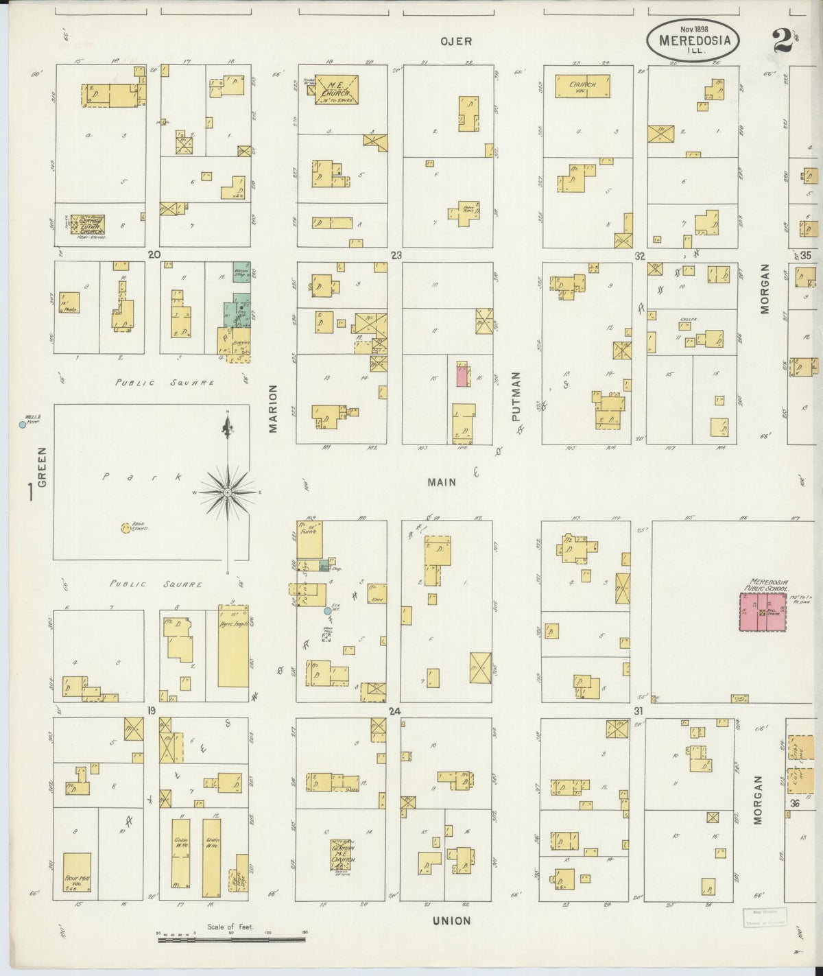Sanborn Fire Insurance Map from Meredosia, Morgan County, Illinois (1898), Sheet #0002 - Complete Map Set gallery image, historic Sanborn map, vintage wall art, Illinois Illinois