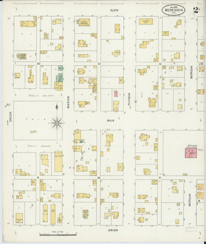 Sanborn Fire Insurance Map from Meredosia, Morgan County, Illinois (1898), Sheet #0002 - Complete Map Set gallery image, historic Sanborn map, vintage wall art, Illinois Illinois