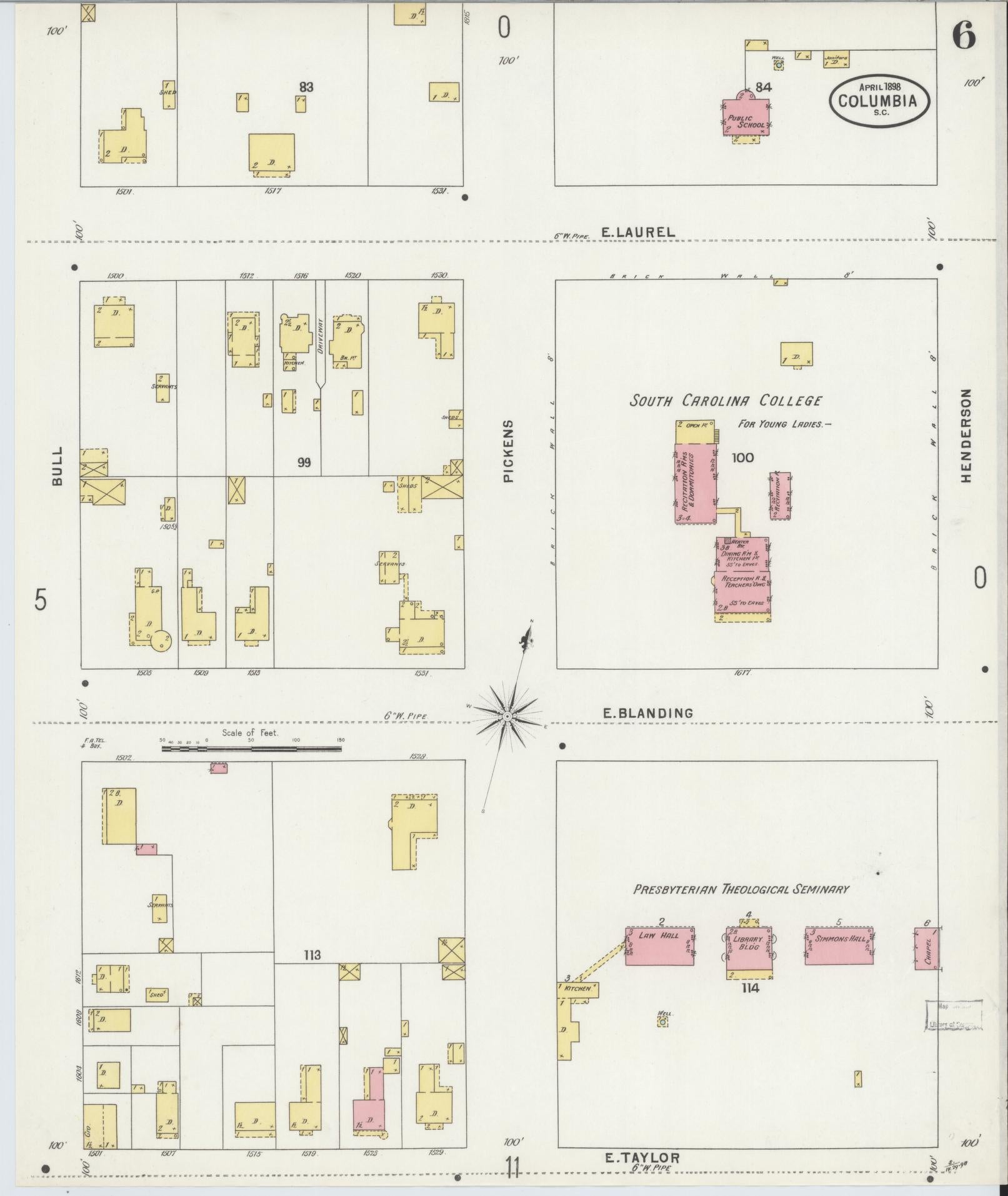Sanborn Fire Insurance Map from Columbia, Richland County, South Carolina (1898), Sheet #0006 - Complete Map Set gallery image, historic Sanborn map, vintage wall art, South Carolina South Carolina