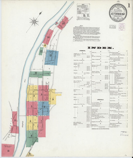 Sanborn Fire Insurance Map from Kittanning, Armstrong County, Pennsylvania (1903), Sheet #0001 - Complete Map Set gallery image, historic Sanborn map, vintage wall art, Pennsylvania Pennsylvania
