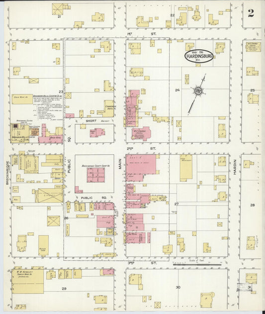 Sanborn Fire Insurance Map from Hardinsburg, Breckinridge County, Kentucky (1916), Sheet #0002 - Historic Sanborn Fire Insurance Map Print, vintage old map wall art, antique decor, genealogy gift, Kentucky Kentucky map