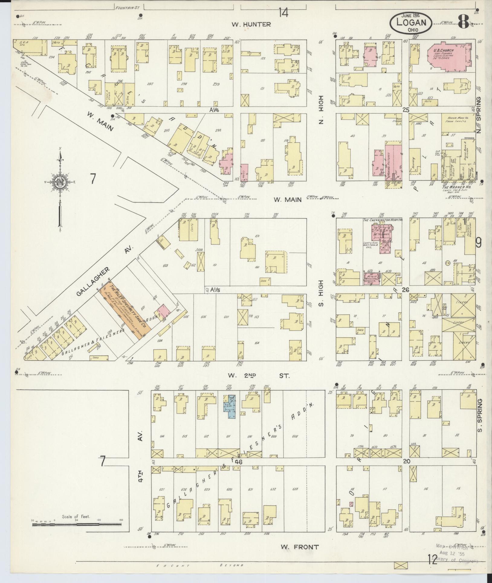 Sanborn Fire Insurance Map from Logan, Hocking County, Ohio (1914), Sheet #0008 - Historic Sanborn Fire Insurance Map Print, vintage old map wall art, antique decor, genealogy gift, Ohio Ohio map