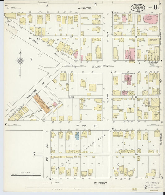 Sanborn Fire Insurance Map from Logan, Hocking County, Ohio (1914), Sheet #0008 - Historic Sanborn Fire Insurance Map Print, vintage old map wall art, antique decor, genealogy gift, Ohio Ohio map