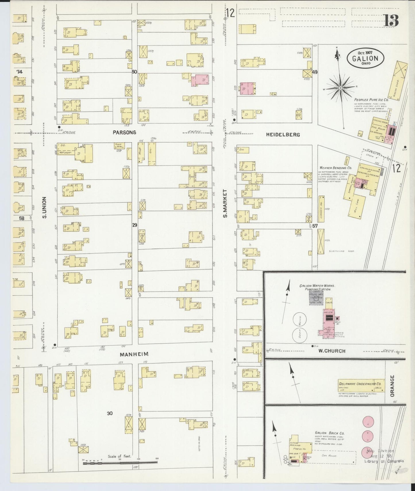 Sanborn Fire Insurance Map from Galion, Crawford County, Ohio (1907), Sheet #0013 - Complete Map Set gallery image, historic Sanborn map, vintage wall art, Ohio Ohio