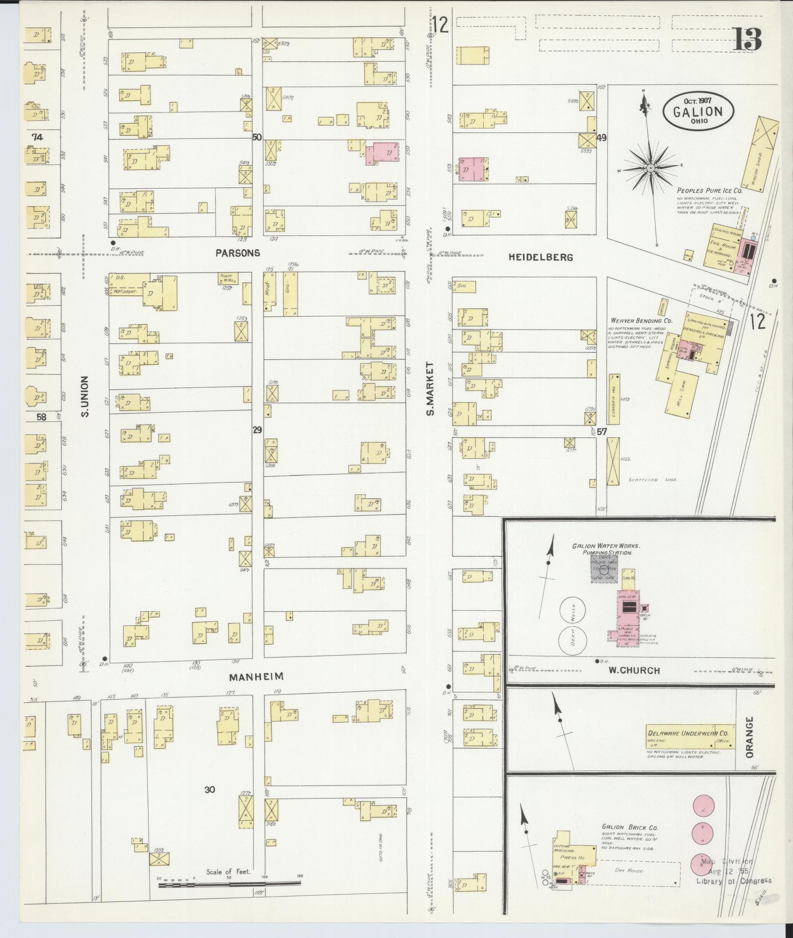 Sanborn Fire Insurance Map from Galion, Crawford County, Ohio (1907), Sheet #0013 - Complete Map Set gallery image, historic Sanborn map, vintage wall art, Ohio Ohio