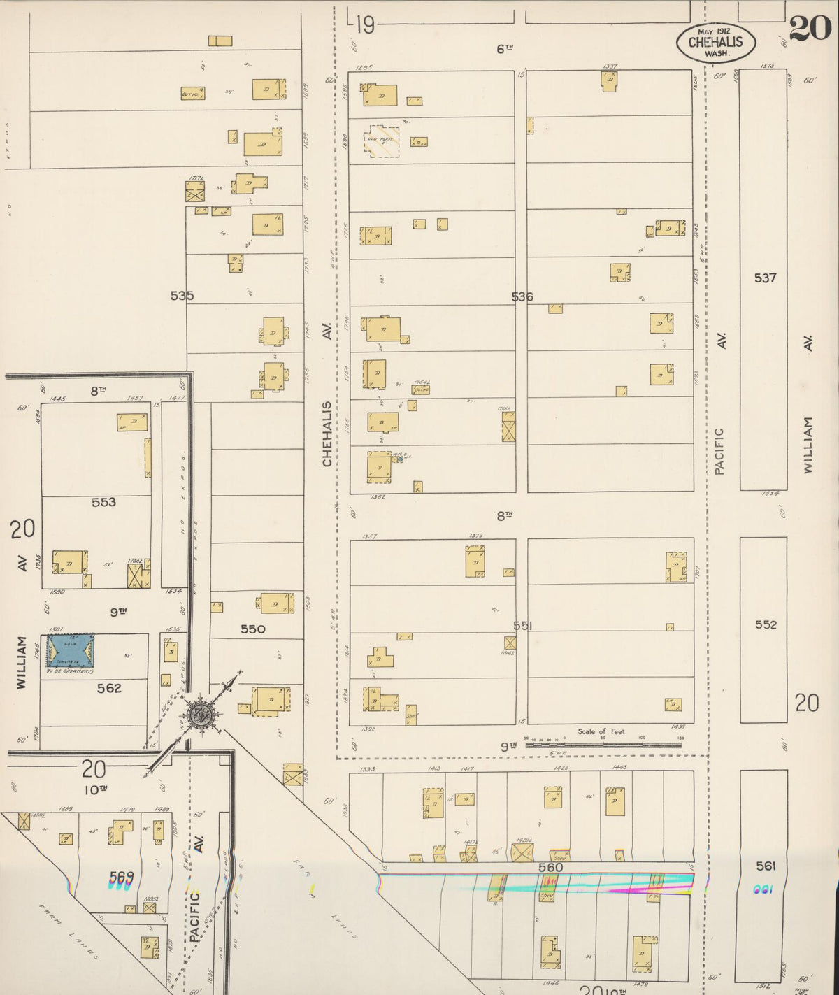 Sanborn Fire Insurance Map from Chehalis, Lewis County, Washington (1912), Sheet #0020 - Historic Sanborn Fire Insurance Map Print, vintage old map wall art, antique decor, genealogy gift, Washington Washington map