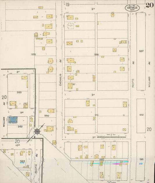 Sanborn Fire Insurance Map from Chehalis, Lewis County, Washington (1912), Sheet #0020 - Historic Sanborn Fire Insurance Map Print, vintage old map wall art, antique decor, genealogy gift, Washington Washington map