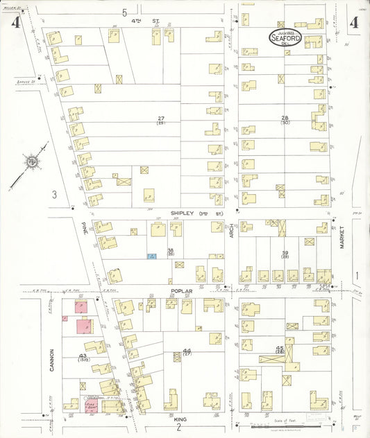 Sanborn Fire Insurance Map from Seaford, Sussex County, Delaware (1923), Sheet #0004 - Historic Sanborn Fire Insurance Map Print, vintage old map wall art, antique decor, genealogy gift, Delaware Delaware map