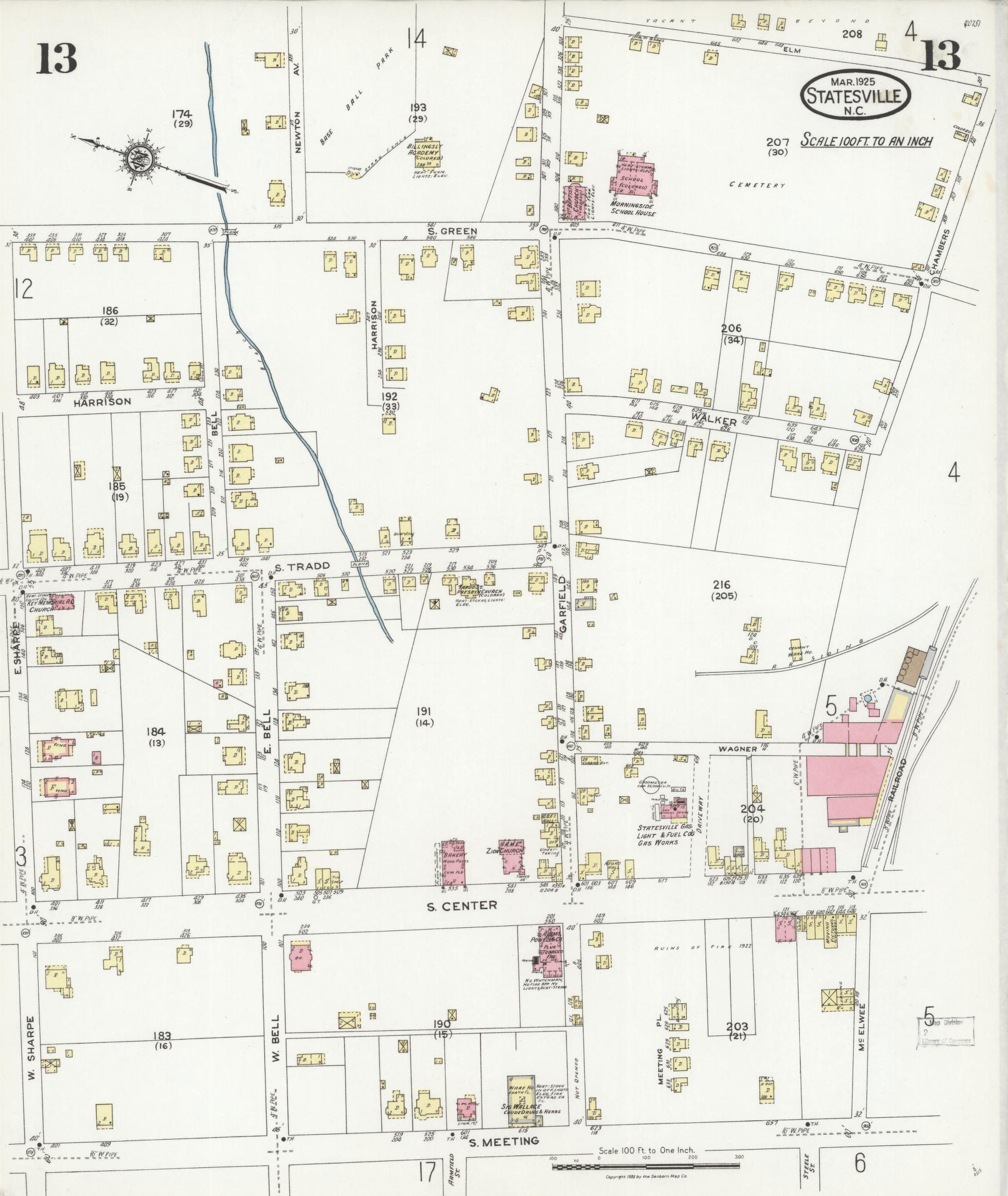 Sanborn Fire Insurance Map from Statesville, Iredell County, North Carolina (1925), Sheet #0013 - Historic Sanborn Fire Insurance Map Print, vintage old map wall art, antique decor, genealogy gift, North Carolina North Carolina map