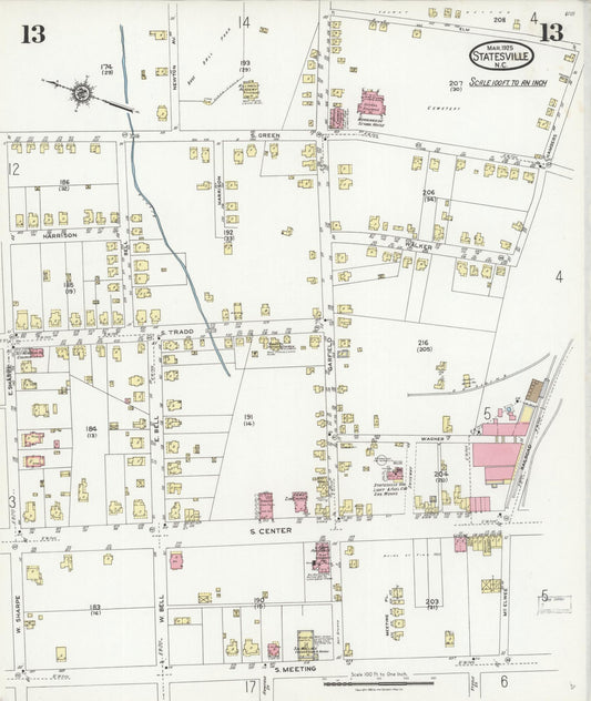 Sanborn Fire Insurance Map from Statesville, Iredell County, North Carolina (1925), Sheet #0013 - Historic Sanborn Fire Insurance Map Print, vintage old map wall art, antique decor, genealogy gift, North Carolina North Carolina map
