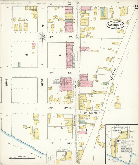 Sanborn Fire Insurance Map from Vancouver, Clark County, Washington (1892), Sheet #0002 - Historic Sanborn Fire Insurance Map Print, vintage old map wall art, antique decor, genealogy gift, Washington Washington map