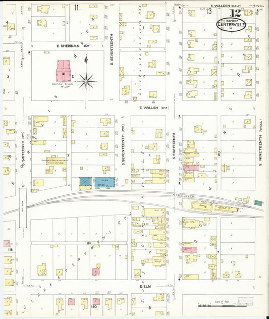 Sanborn Fire Insurance Map from Centerville, Appanoose County, Iowa (1907), Sheet #0012 - Historic Sanborn Fire Insurance Map Print, vintage old map wall art