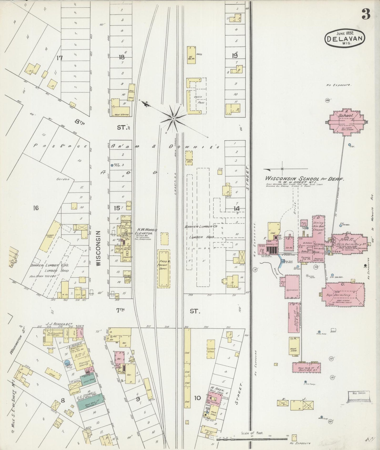 Sanborn Fire Insurance Map from Delavan, Walworth County, Wisconsin (1892), Sheet #0003 - Complete Map Set gallery image, historic Sanborn map, vintage wall art, Wisconsin Wisconsin