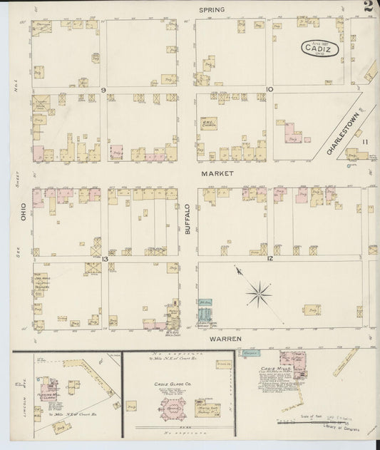 Sanborn Fire Insurance Map from Cadiz, Harrison County, Ohio (1887), Sheet #0002 - Historic Sanborn Fire Insurance Map Print, vintage old map wall art, antique decor, genealogy gift, Ohio Ohio map