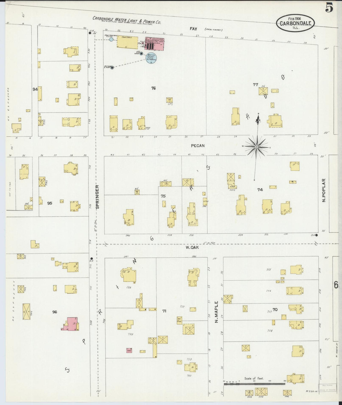 Sanborn Fire Insurance Map from Carbondale, Jackson County, Illinois (1906), Sheet #0005 - Complete Map Set gallery image, historic Sanborn map, vintage wall art, Illinois Illinois