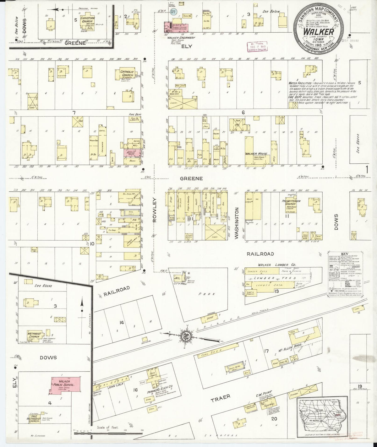 Sanborn Fire Insurance Map from Walker, Linn County, Iowa (1913), Sheet #0001 - Historic Sanborn Fire Insurance Map Print, vintage old map wall art