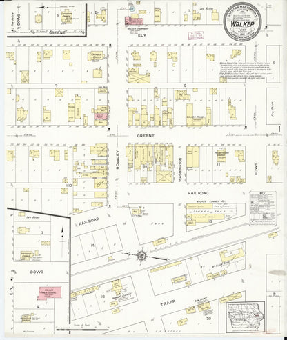 Sanborn Fire Insurance Map from Walker, Linn County, Iowa (1913), Sheet #0001 - Historic Sanborn Fire Insurance Map Print, vintage old map wall art