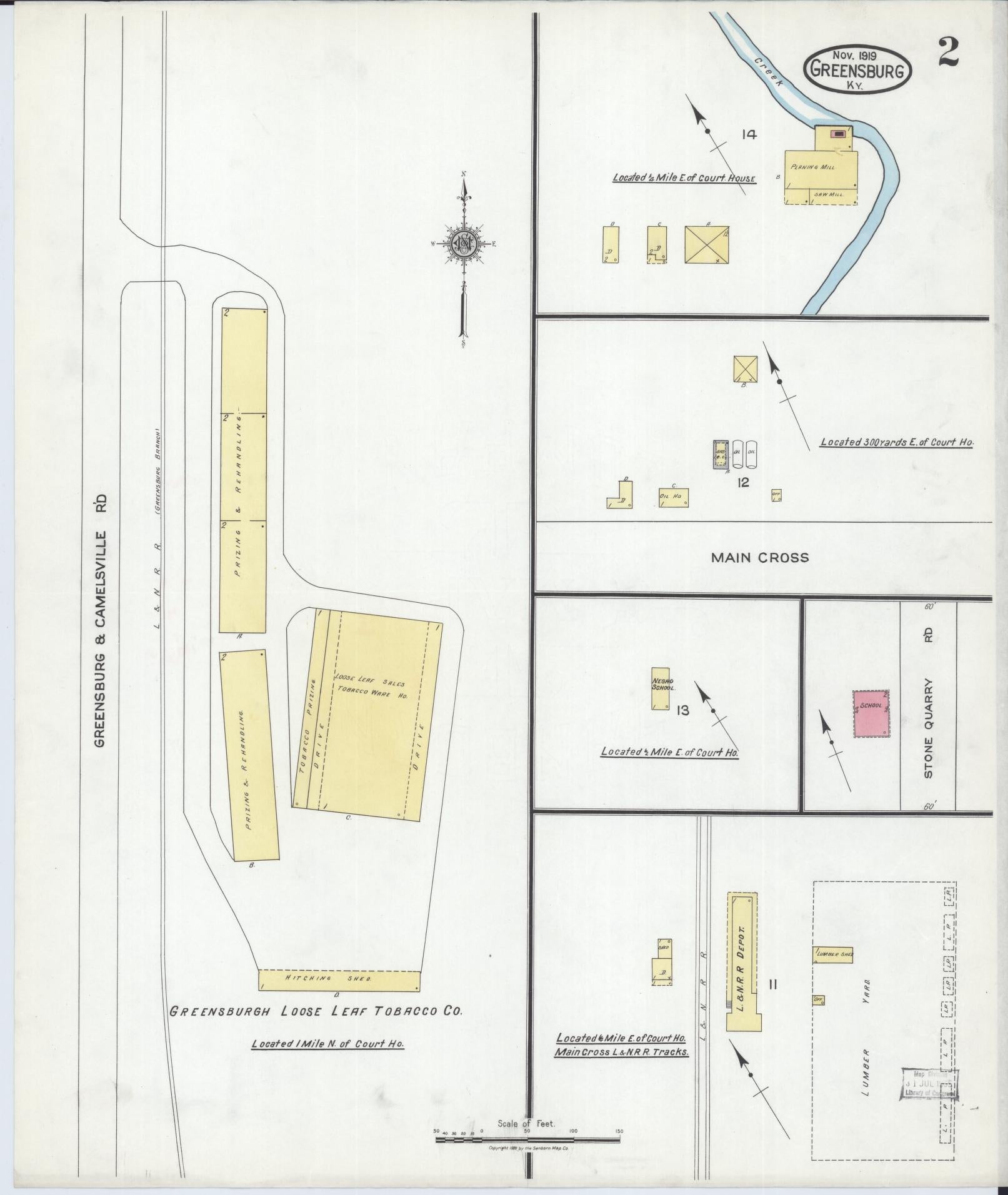 Sanborn Fire Insurance Map from Greensburg, Green County, Kentucky (1919), Sheet #0002 - Complete Map Set gallery image, historic Sanborn map, vintage wall art, Kentucky Kentucky