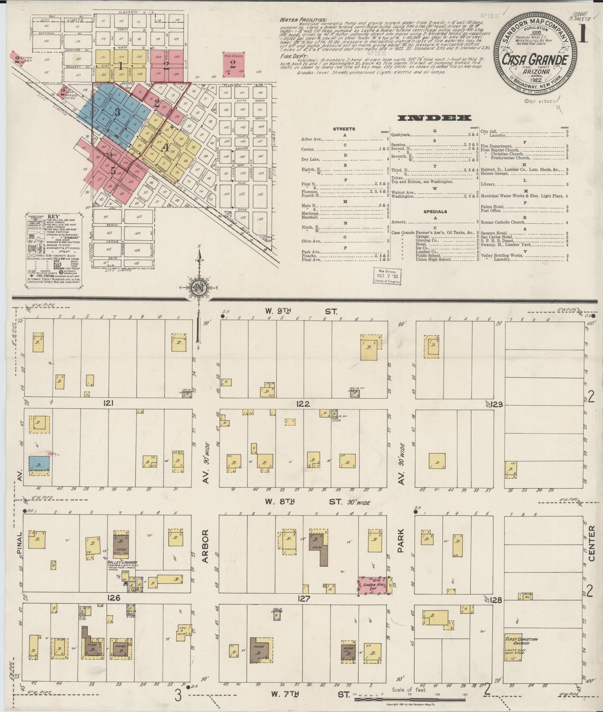 Sanborn Fire Insurance Map from Casa Grande, Pinal County, Arizona. (1922) – Historic Sanborn Fire Insurance Map Print