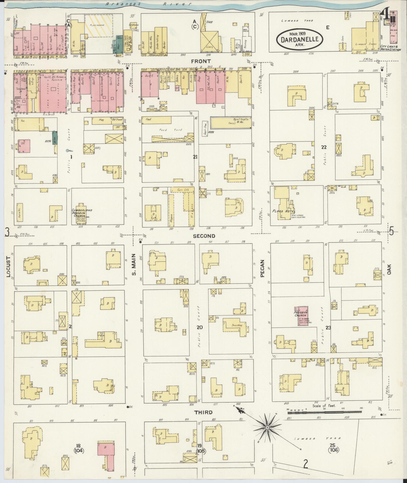 Sanborn Fire Insurance Map from Dardanelle, Yell County, Arkansas (1909), Sheet #0004 - Complete Map Set gallery image, historic Sanborn map, vintage wall art, Arkansas Arkansas