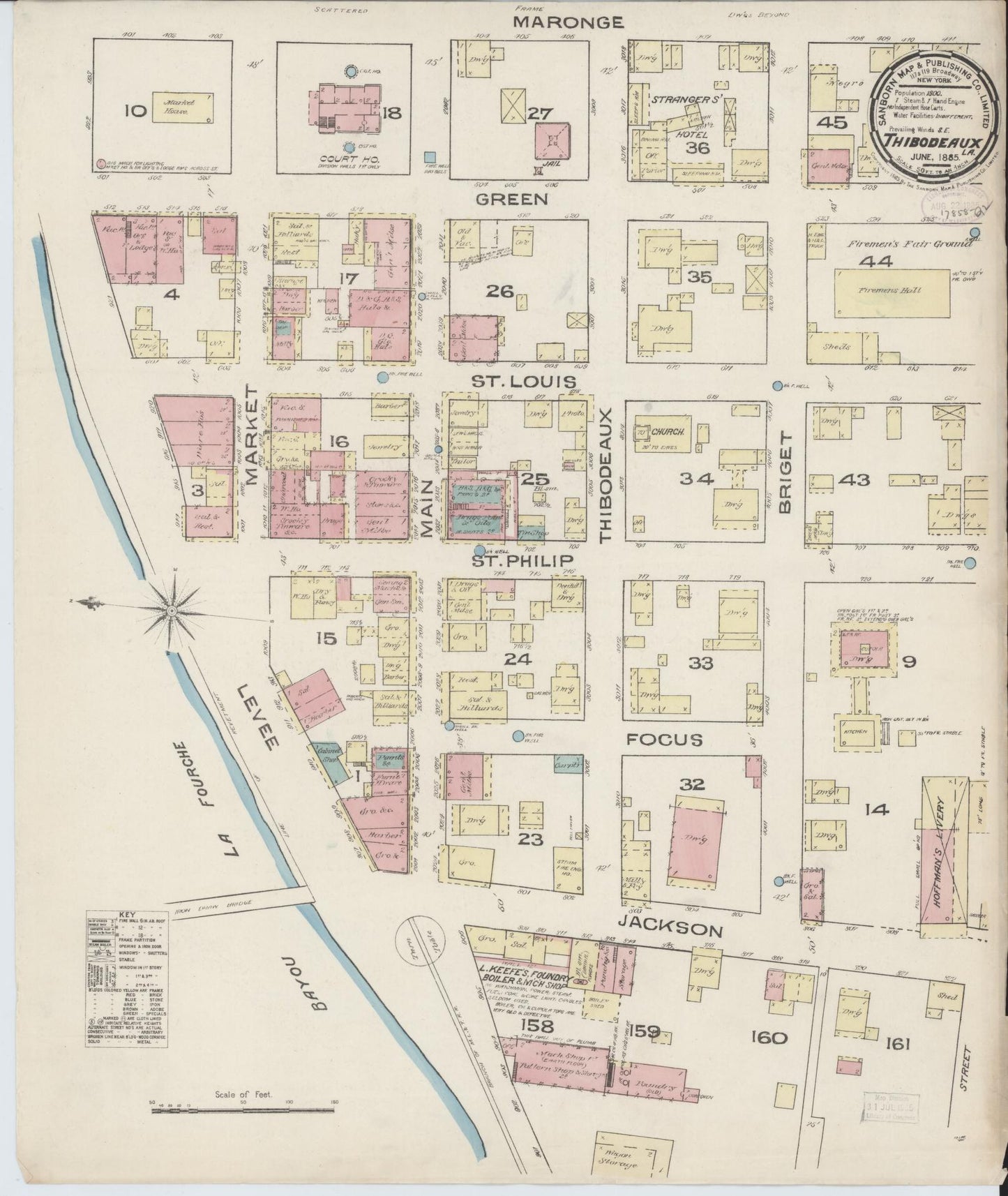 Sanborn Fire Insurance Map from Thibodaux, Lafourche Parish, Louisiana (1885), Sheet #0001 - Historic Sanborn Fire Insurance Map Print, vintage old map wall art, antique decor, genealogy gift, Louisiana Louisiana map