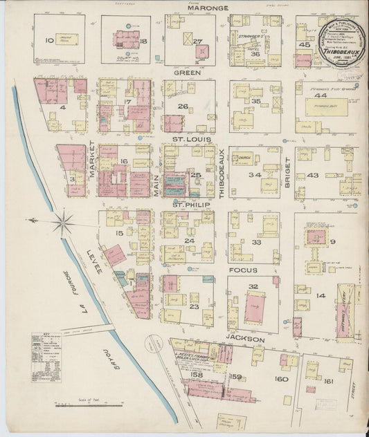 Sanborn Fire Insurance Map from Thibodaux, Lafourche Parish, Louisiana (1885), Sheet #0001 - Historic Sanborn Fire Insurance Map Print, vintage old map wall art, antique decor, genealogy gift, Louisiana Louisiana map