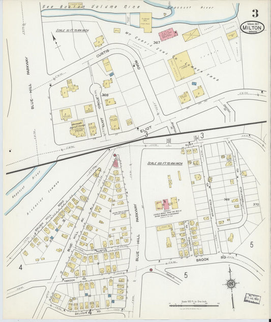 Sanborn Fire Insurance Map from Milton, Norfolk County, Massachusetts (1917), Sheet #0003 - Historic Sanborn Fire Insurance Map Print, vintage old map wall art, antique decor, genealogy gift, Massachusetts Massachusetts map