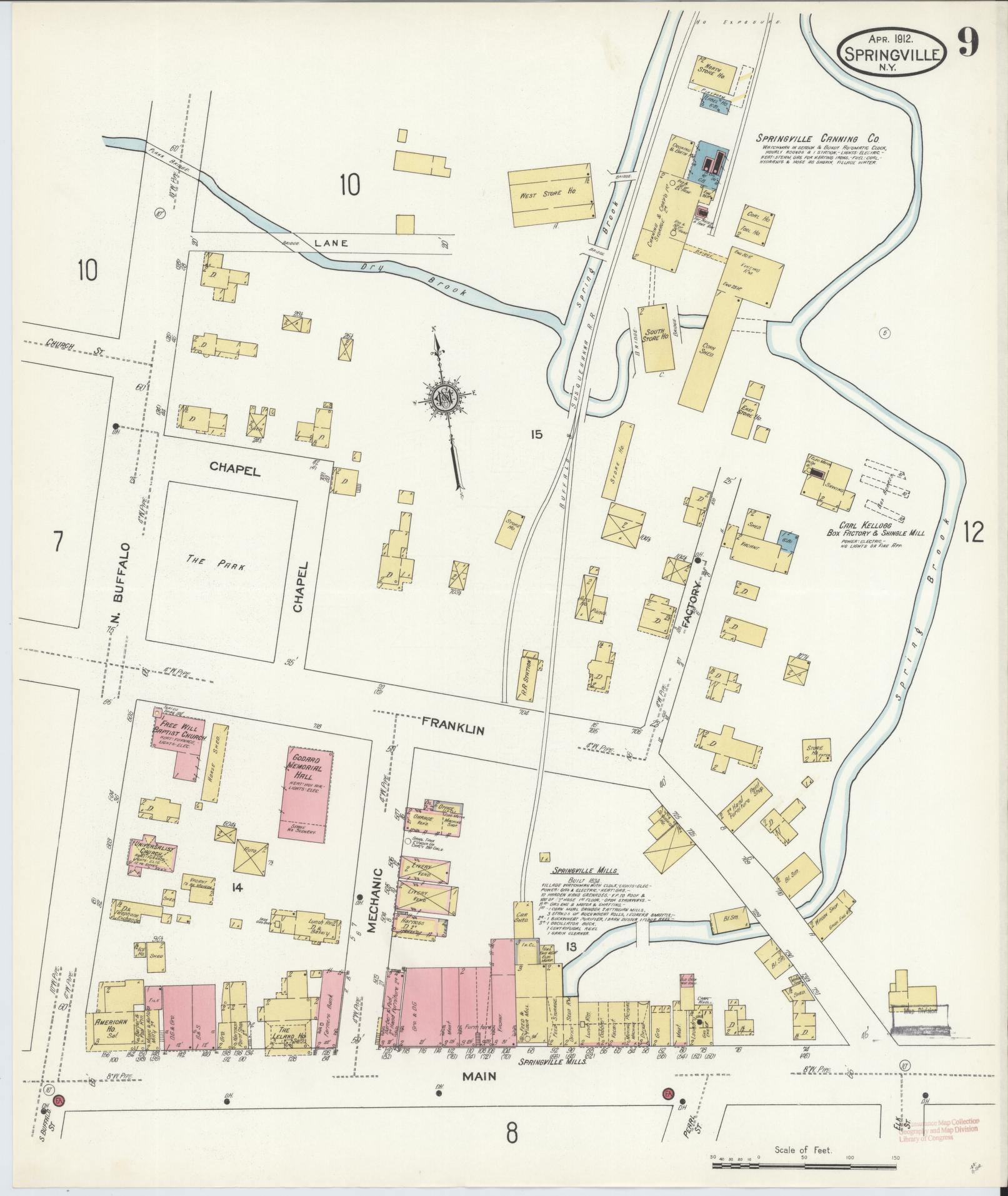 Sanborn Fire Insurance Map from Springville, Erie County, New York (1912), Sheet #0009 - Complete Map Set gallery image, historic Sanborn map, vintage wall art, New York New York