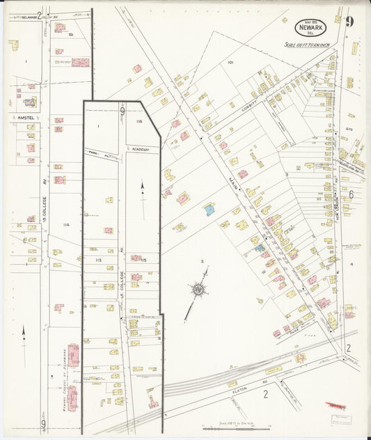 Sanborn Fire Insurance Map from Newark, New Castle County, Delaware (1915), Sheet #0009 - Historic Sanborn Fire Insurance Map Print, vintage old map wall art, antique decor, genealogy gift, Delaware Delaware map