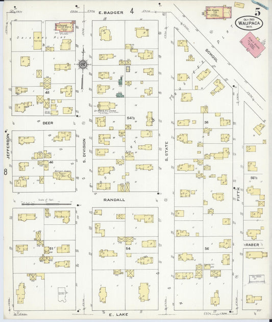 Sanborn Fire Insurance Map from Waupaca, Waupaca County, Wisconsin (1909), Sheet #0005 - Historic Sanborn Fire Insurance Map Print, vintage old map wall art, antique decor, genealogy gift, Wisconsin Wisconsin map